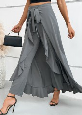 Grey bottoms,Plain Color bottoms,Grey Wide Leg Elastic Waist Mid Waisted Pants