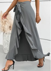 pantalon gris à jambe large et taille élastique taille moyenne