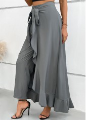 Grey bottoms,Plain Color bottoms,Grey Wide Leg Elastic Waist Mid Waisted Pants