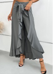 Grey bottoms,Plain Color bottoms,Grey Wide Leg Elastic Waist Mid Waisted Pants