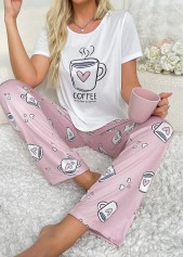 Pink Round Neck Short Sleeve Lounge Top and Pants