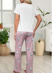 Pink loungewear,Other loungewear,Pink Round Neck Short Sleeve Lounge Top and Pants