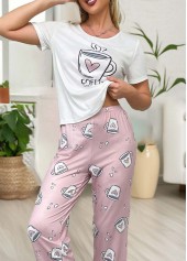 Pink loungewear,Other loungewear,Pink Round Neck Short Sleeve Lounge Top and Pants