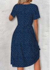 Navy dresses,Dot dresses,Everyday dresses,Casual dresses,ROTITA Polka Dot Navy V Neck Short Sleeve Dress