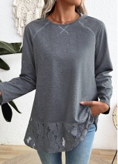 Dark Grey Marl tops,Plain Color tops,ROTITA Tummy Coverage Dark Grey Marl Long Sleeve Hoodie