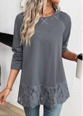 Dark Grey Marl tops,Plain Color tops,ROTITA Tummy Coverage Dark Grey Marl Long Sleeve Hoodie