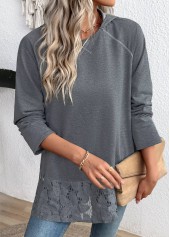 Dark Grey Marl tops,Plain Color tops,ROTITA Tummy Coverage Dark Grey Marl Long Sleeve Hoodie