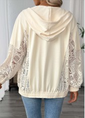 Beige tops,Plain Color tops,ROTITA Beige Long Sleeve Pocket Zipper Hoodie