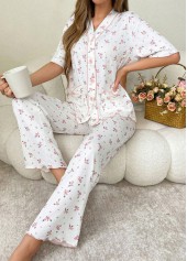 White loungewear,Ditsy Floral loungewear,Ditsy Floral Print White Lounge Top and Pants