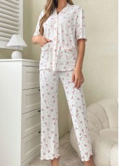 White loungewear,Ditsy Floral loungewear,Ditsy Floral Print White Lounge Top and Pants