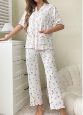 White loungewear,Ditsy Floral loungewear,Ditsy Floral Print White Lounge Top and Pants