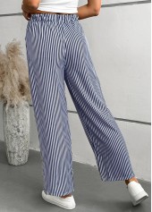 Blue bottoms,Striped bottoms,Geometric bottoms,Striped Blue Straight Leg Elastic Waist Mid Waisted Pants