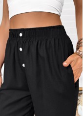 Black bottoms,Plain Color bottoms,Black Straight Leg Elastic Waist High Waisted Pants