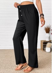 Black bottoms,Plain Color bottoms,Black Straight Leg Elastic Waist High Waisted Pants