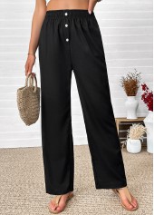Black bottoms,Plain Color bottoms,Black Straight Leg Elastic Waist High Waisted Pants