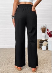 Black bottoms,Plain Color bottoms,Black Straight Leg Elastic Waist High Waisted Pants