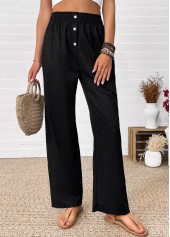 Black bottoms,Plain Color bottoms,Black Straight Leg Elastic Waist High Waisted Pants