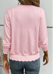 Pink tops,Plain Color tops,Tummy Coverage Pink V Neck Long Sleeve Light Cardigan