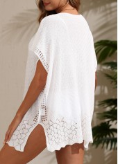 White swimwear,Plain Color swimwear,Split White V Neck Cover Up
