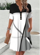 Multi Color dresses,Geometric dresses,Everyday dresses,Casual dresses,ROTITA Geometric Print Multi Color Split Neck Short Sleeve Dress