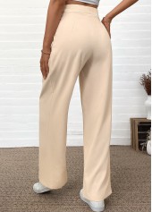 Beige bottoms,Plain Color bottoms,Pocket Beige Wide Leg Elastic Waist High Waisted Pants