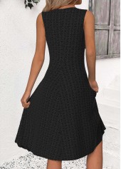 Black dresses,Plain Color dresses,Everyday dresses,Casual dresses,ROTITA Black Ruched Round Neck Sleeveless Dress