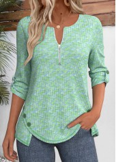 Rotita – T-Shirt mit 3/4-Ärmeln und geschlitztem Halsausschnitt in Cyan