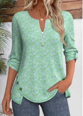 Cyan tops,Plain Color tops,ROTITA Cyan Split Neck 3/4 Sleeve T Shirt