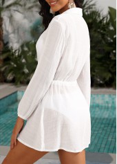 White swimwear,Plain Color swimwear,White Button Long Sleeve Cover Up