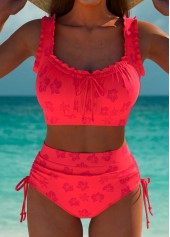 ROTITA Red Floral Print Mid Waisted Bikini Set
