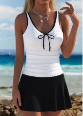 White swimwear,Contrast Color swimwear,ROTITA Mid Waisted White V-Neck Tankini Set