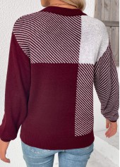 Deep Red tops,Striped tops,Geometric tops,Tummy Coverage Striped Deep Red Round Neck Sweater