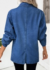 Denim Blue tops,Plain Color tops,Tummy Coverage Denim Blue Lapel Long Sleeve Coat