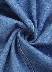 Denim Blue tops,Plain Color tops,Tummy Coverage Denim Blue Lapel Long Sleeve Coat