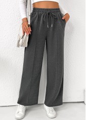 Dark Grey Marl bottoms,Plain Color bottoms,Pocket Dark Grey Marl Straight Leg Elastic Waist Pants
