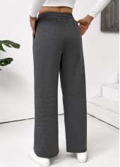 Dark Grey Marl bottoms,Plain Color bottoms,Pocket Dark Grey Marl Straight Leg Elastic Waist Pants