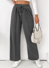 Dark Grey Marl bottoms,Plain Color bottoms,Pocket Dark Grey Marl Straight Leg Elastic Waist Pants