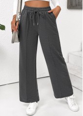 Dark Grey Marl bottoms,Plain Color bottoms,Pocket Dark Grey Marl Straight Leg Elastic Waist Pants