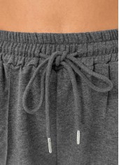 Dark Grey Marl bottoms,Plain Color bottoms,Pocket Dark Grey Marl Straight Leg Elastic Waist Pants