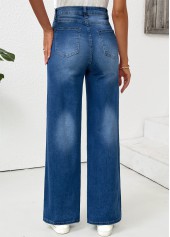 Denim Blue bottoms,Plain Color bottoms,Pocket Denim Blue Wide Leg Button Fly Pants