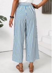 Light Blue bottoms,Striped bottoms,Geometric bottoms,Pocket Striped Light Blue Wide Leg Elastic Waist Pants