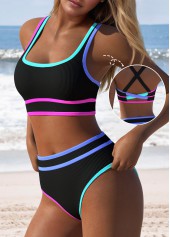 Rotita – Schwarzes Patchwork-Bikini-Set mit mittlerer Taille