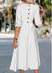 White dresses,Dot dresses,Everyday dresses,Casual dresses,ROTITA Polka Dot White Round Neck Half Sleeve Dress