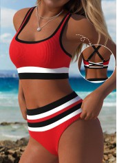 Rotita – Rot gestreiftes Bikini-Set mit mittlerer Taille