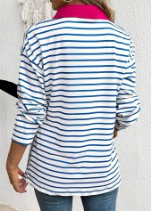 White tops,Striped tops,Geometric tops,ROTITA Striped White Split Neck Long Sleeve T Shirt