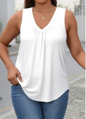 White plus size,Plain Color plus size,ROTITA Plus Size White V Neck Sleeveless Tank Top