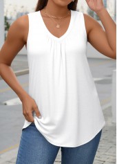 White plus size,Plain Color plus size,ROTITA Plus Size White V Neck Sleeveless Tank Top