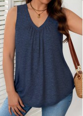 Navy plus size,Plain Color plus size,ROTITA Plus Size Navy V Neck Sleeveless Tank Top