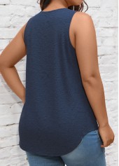 Navy plus size,Plain Color plus size,ROTITA Plus Size Navy V Neck Sleeveless Tank Top