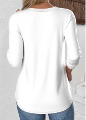 White tops,Plain Color tops,ROTITA White V Neck Long Sleeve T Shirt